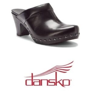 Dansko Rae Studded Leather Heeled Black Clogs